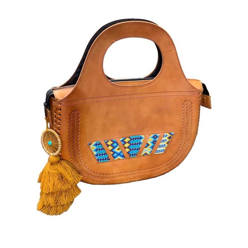 HANDCRAFTED Purse. Leather + Embroidery. Mexican artisans. Sourced onsite. NWOT.
